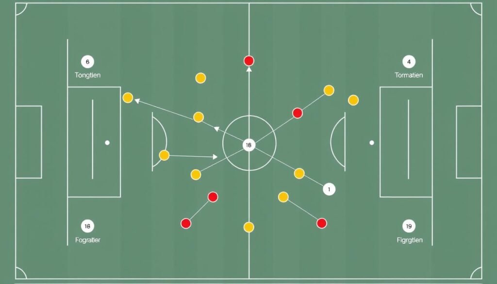 Diagram formasi tim sepak bola 4-3-3 dengan jalur komunikasi antar pemain yang ditunjukkan dengan garis penghubung Diagram formasi tim sepak bola 4-3-3 dengan jalur komunikasi antar pemain yang ditunjukkan dengan garis penghubung