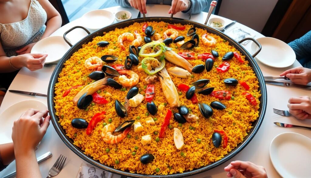 Seafood Paella besar, Menu Tradisional Restoran Miami untuk keluarga