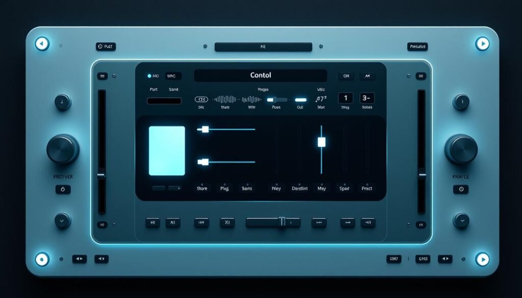 A modern and sleek control panel interface with advanced customization options, showcasing a variety of sliders, toggles, and buttons for precise control over various music parameters. The panel is bathed in a cool, minimalist color palette with subtle gradients and shadows, creating a high-tech, futuristic aesthetic. The layout is clean and intuitive, with clear labeling and responsiveness to user input. Elegant typography and icons complement the overall design, making the interface visually appealing and easy to navigate. The composition captures the essence of advanced music control and customization, perfectly suited to illustrate the "Fitur lanjutan KWGT untuk kontrol dan kustomisasi maksimal" section.